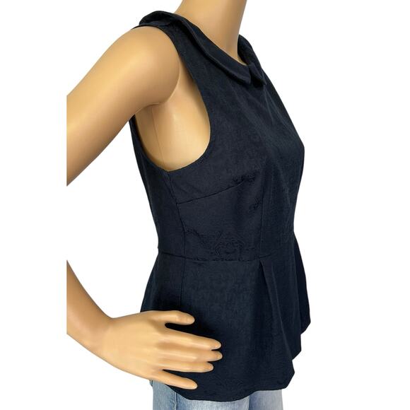 2/$30 J. Crew Jacquard Peter Pan Peplum Top Navy Blue Sleeveless 06352 Size 6 - Picture 3 of 11